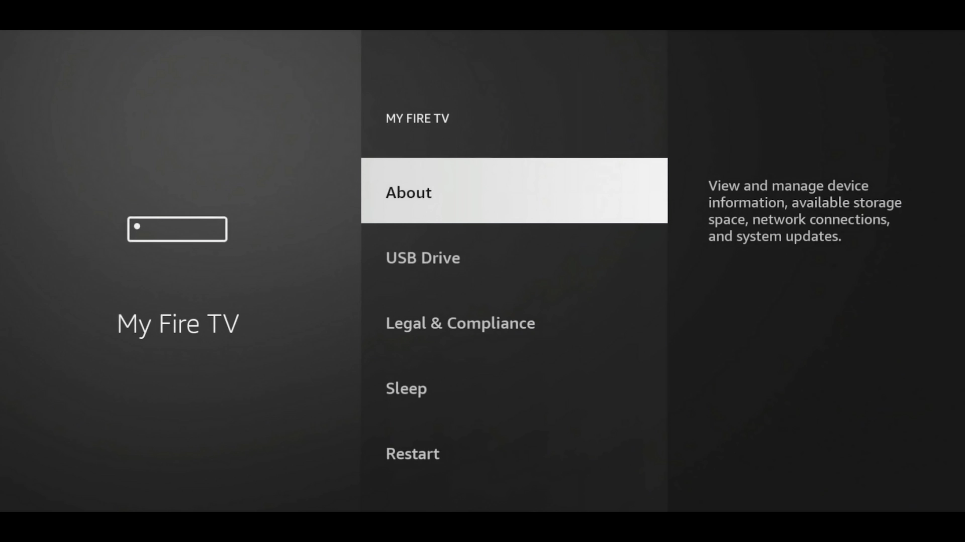 About option on Firestick highlighted